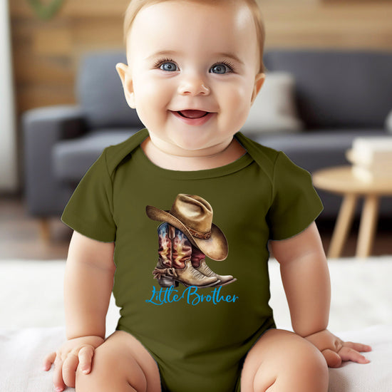 Little Brother Cowboy Boots Bodysuit - Military Green 7