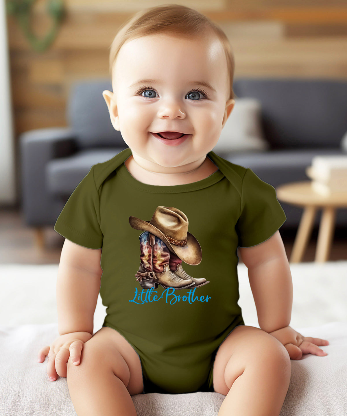 Little Brother Cowboy Boots Bodysuit - Military Green 7
