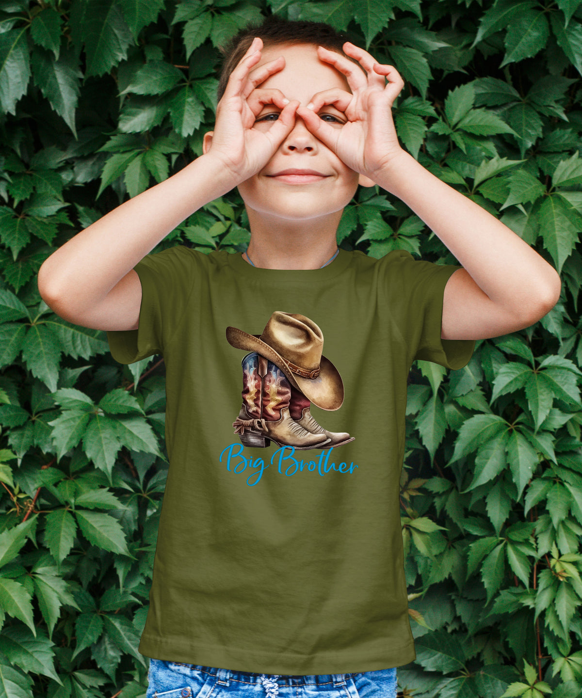 Big Brother Brown Boots Western sibling reveal tee - Military Green view 7