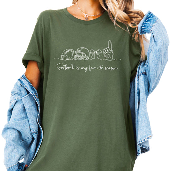 Football is My Favorite Season coquette bow game day tee, Military Green Shirt, view 2