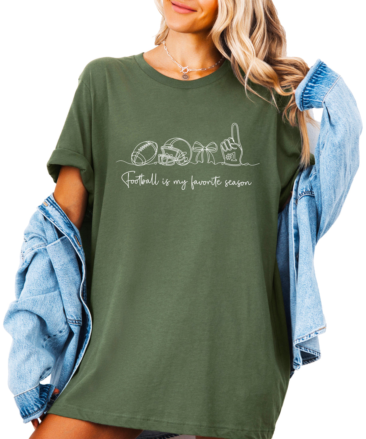 Football is My Favorite Season coquette bow game day tee, Military Green Shirt, view 2