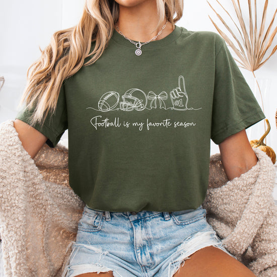Football is My Favorite Season coquette bow game day tee, Military Green Shirt, view 3
