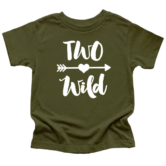 Two Wild 2nd birthday toddler girls shirt, white on military green, image 4