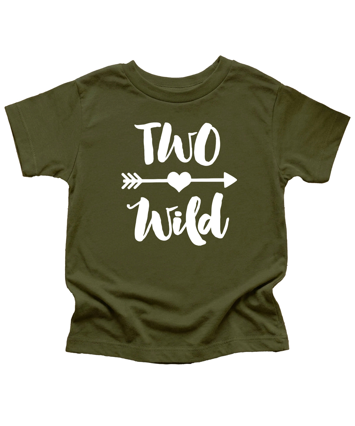 Two Wild 2nd birthday toddler girls shirt, white on military green, image 4