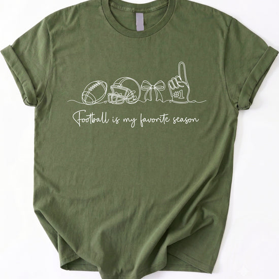 Football is My Favorite Season coquette bow game day tee, Military Green Shirt, view 4