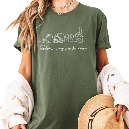 Football is My Favorite Season coquette bow game day tee, Military Green Shirt, view 5