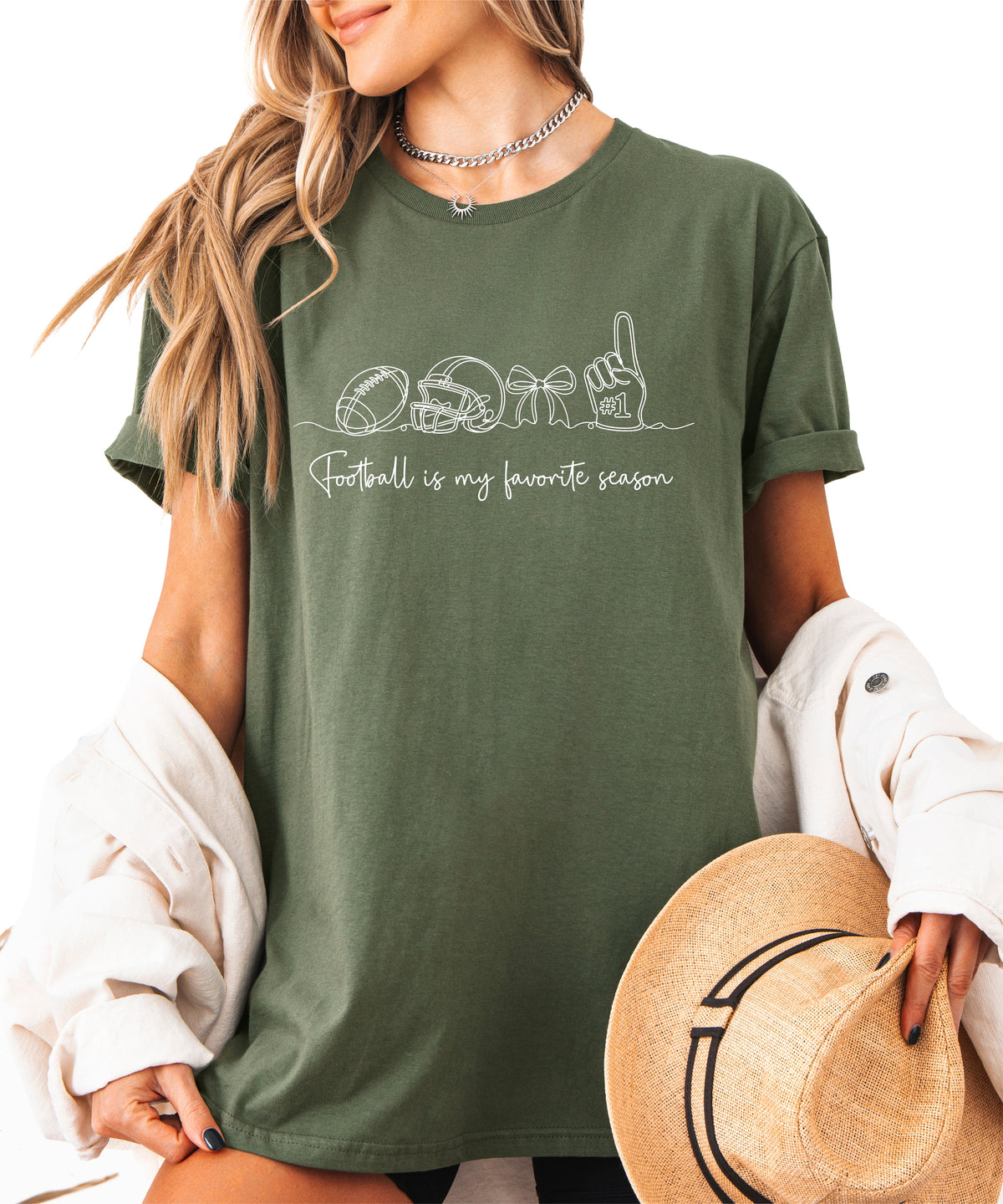 Football is My Favorite Season coquette bow game day tee, Military Green Shirt, view 5