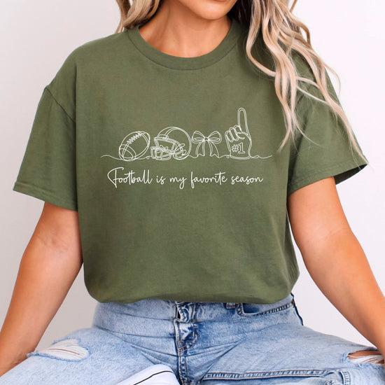 Football is My Favorite Season coquette bow game day tee, Military Green Shirt, view 6