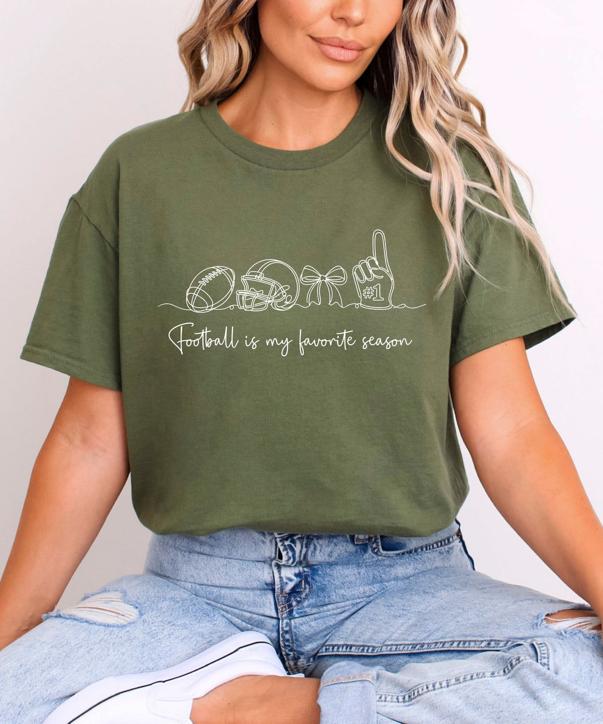 Football is My Favorite Season coquette bow game day tee, Military Green Shirt, view 6