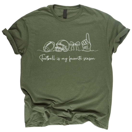Football is My Favorite Season coquette bow game day tee, Military Green Shirt, view 7