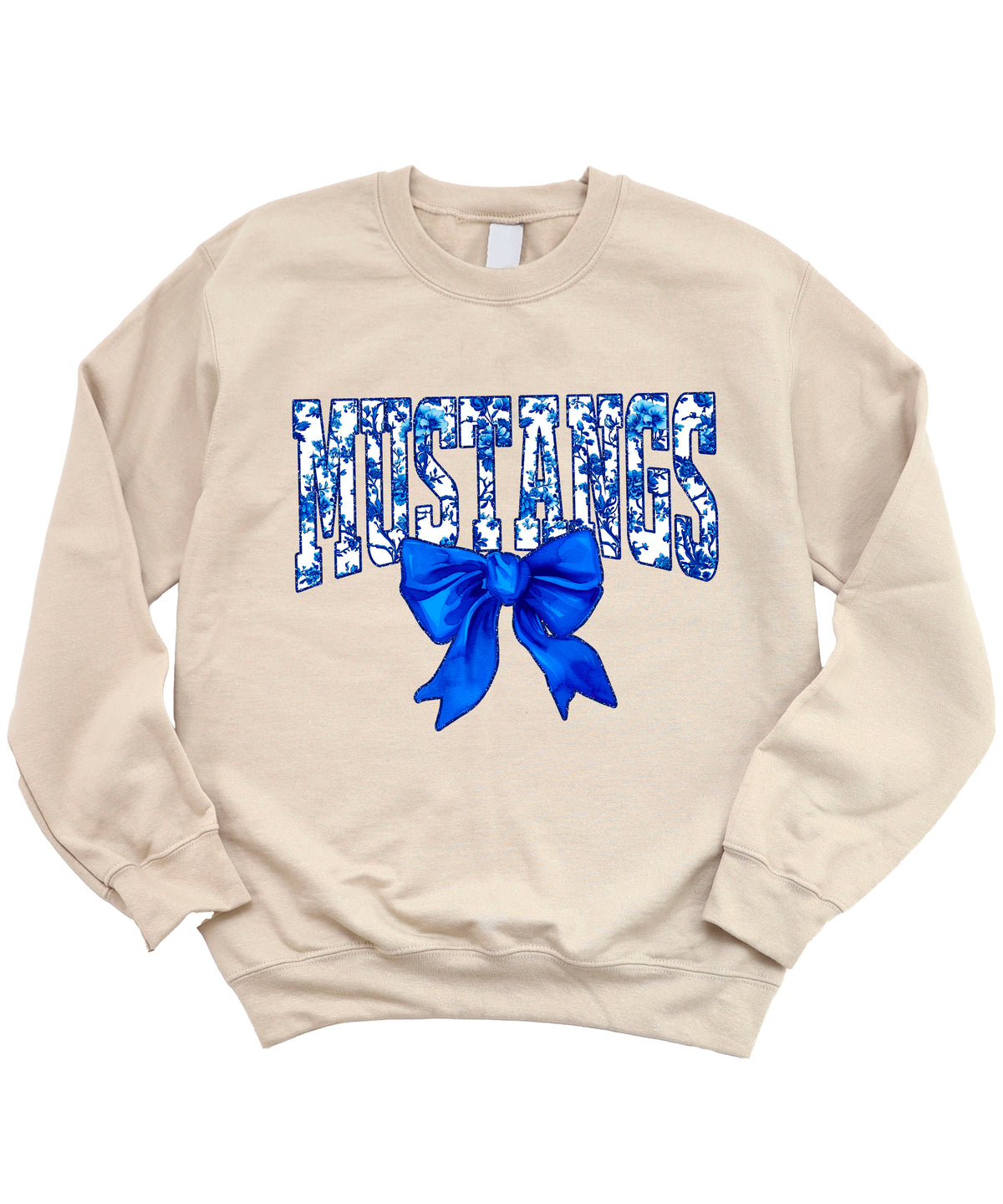 Mustangs blue floral coquette bow sweatshirt for women, Sand crewneck - image 3
