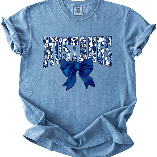 Mustangs navy floral coquette bow shirt, Blue Jean, view 4