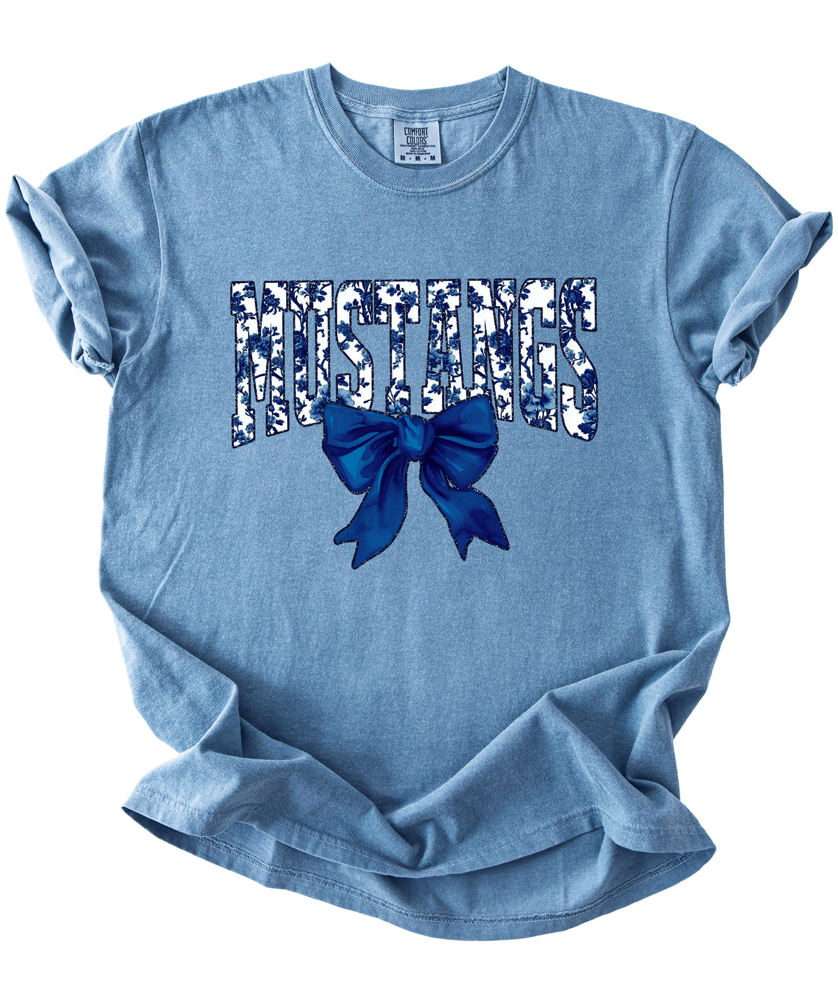Mustangs navy floral coquette bow shirt, Blue Jean, view 4