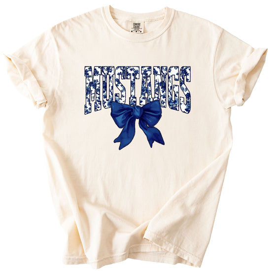 Mustangs navy floral coquette bow shirt, Ivory, view 4