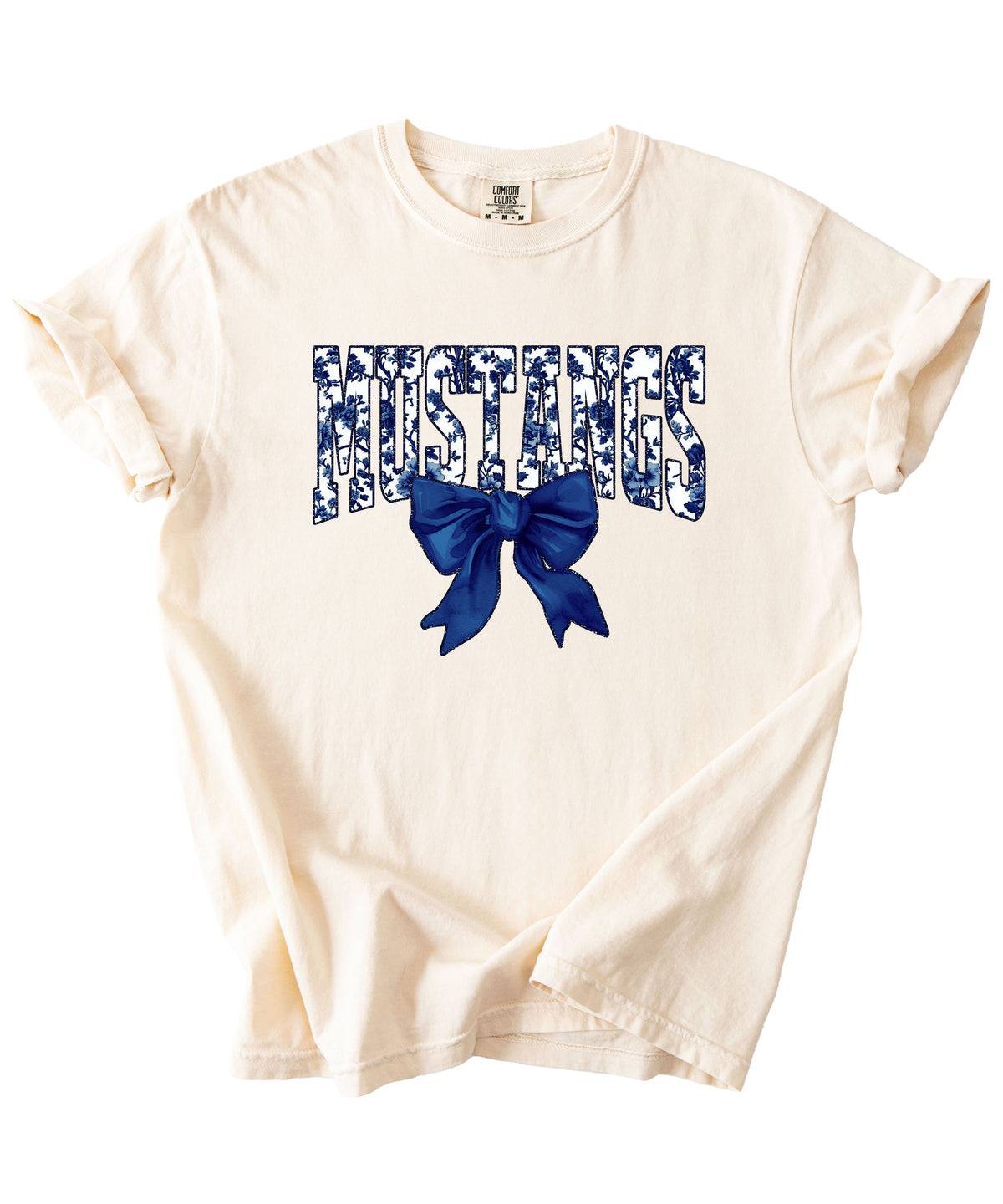 Mustangs navy floral coquette bow shirt, Ivory, view 4
