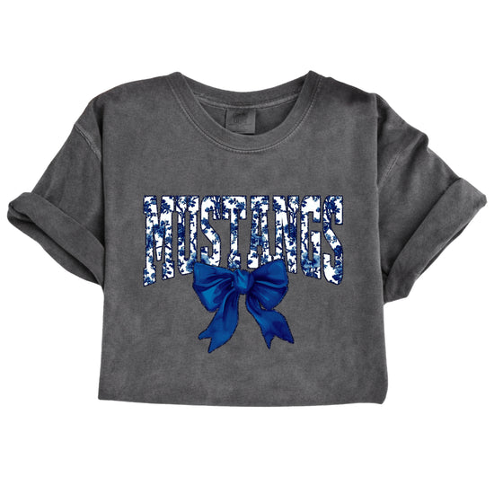Mustangs navy floral coquette bow shirt, Pepper, view 4
