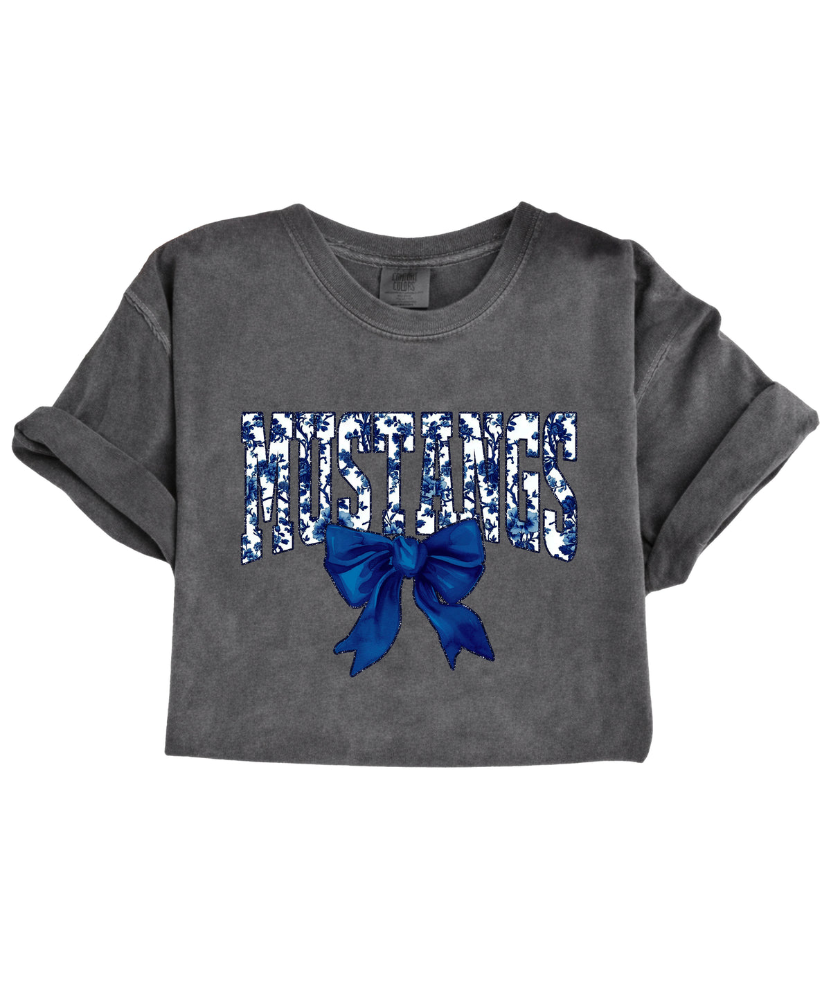 Mustangs navy floral coquette bow shirt, Pepper, view 4