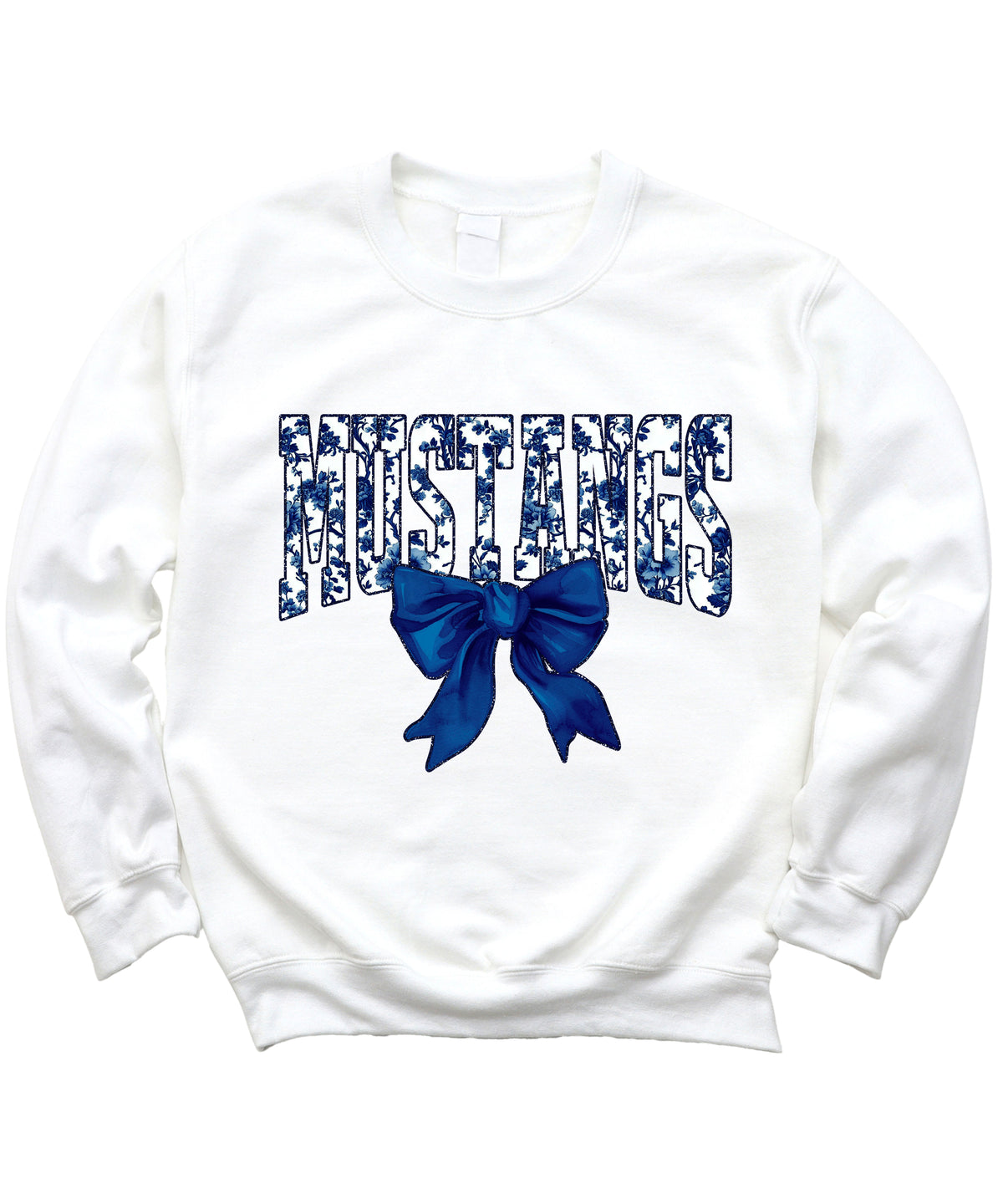 Mustangs navy floral coquette bow crewneck sweatshirt for women, White, view 3