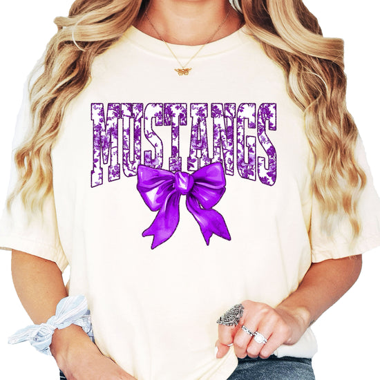 Ivory Mustangs purple floral bow tee second view