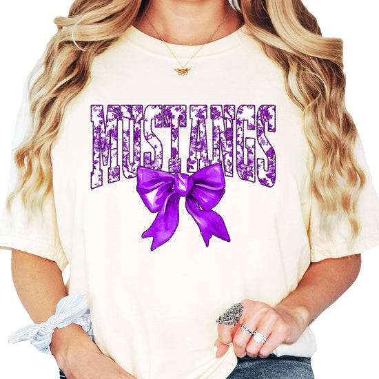 Ivory Mustangs purple floral bow tee third view