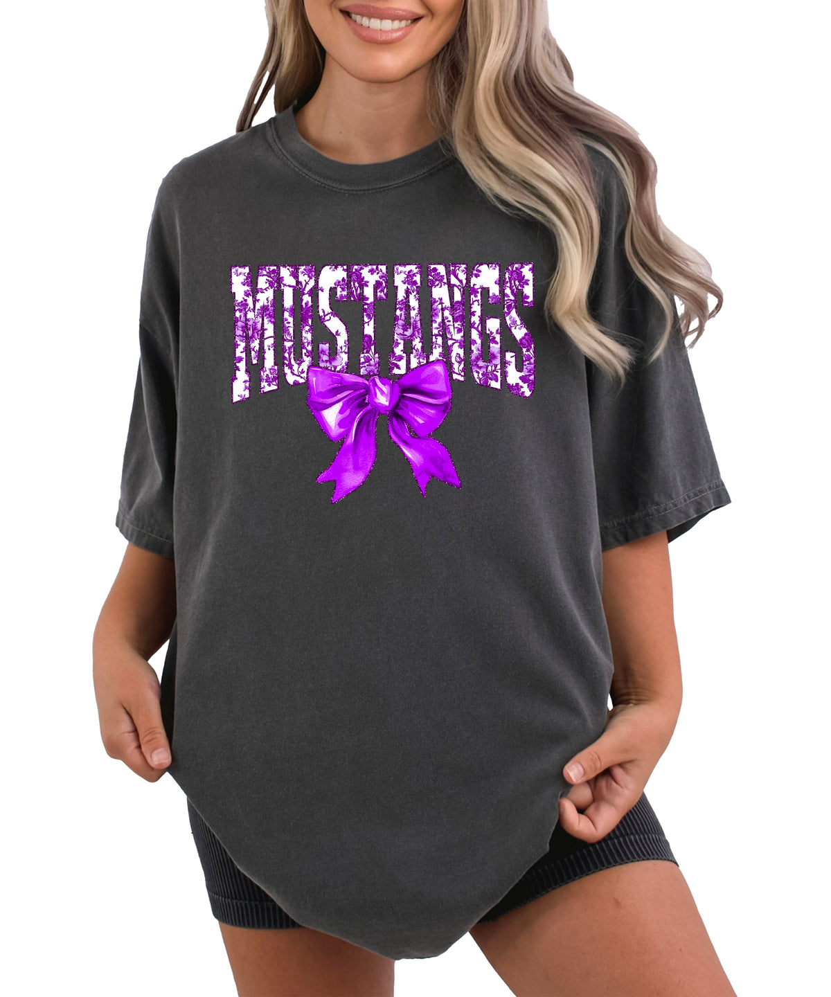 Pepper Mustangs purple floral bow tee second view