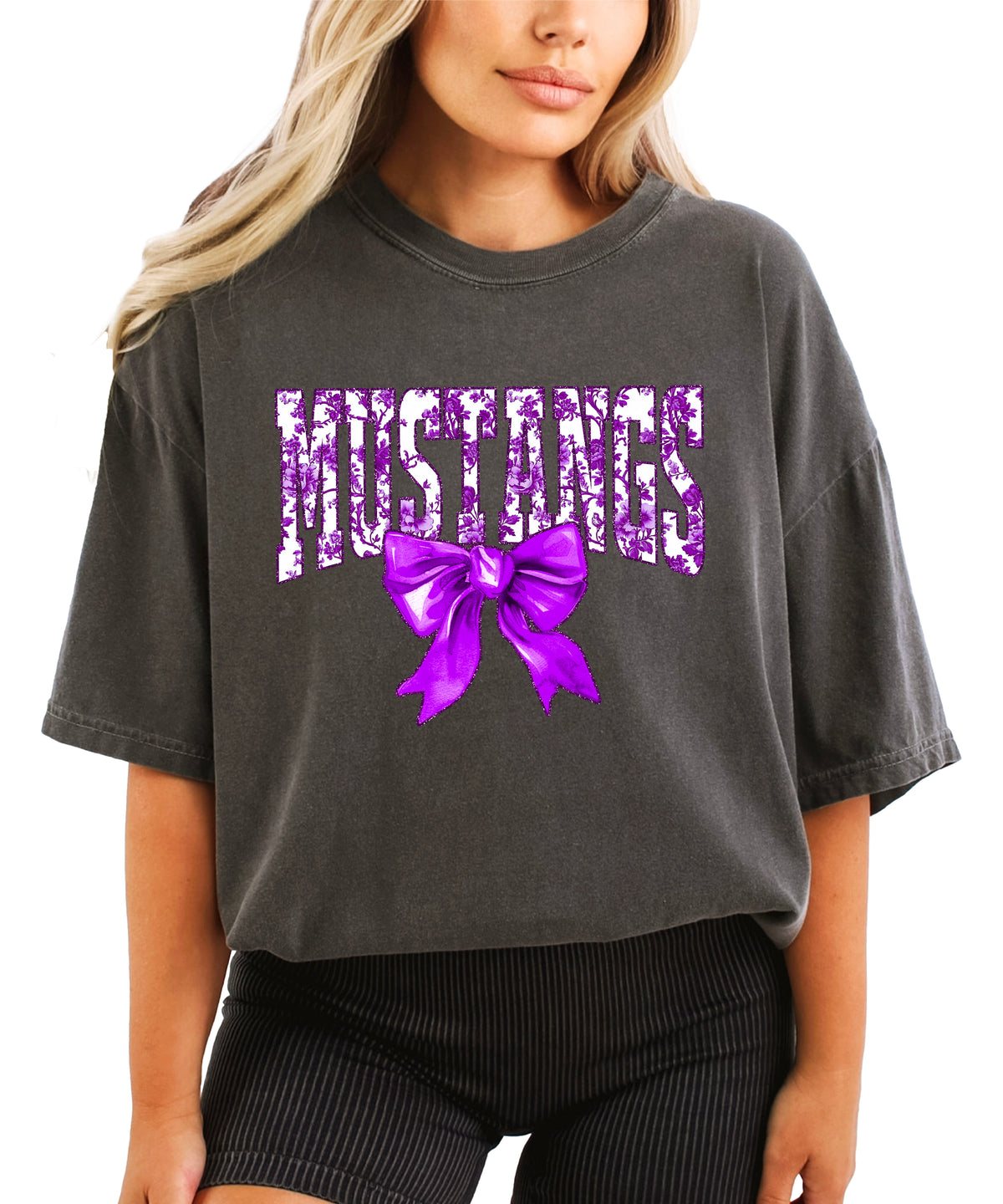 Pepper Mustangs purple floral bow tee third view