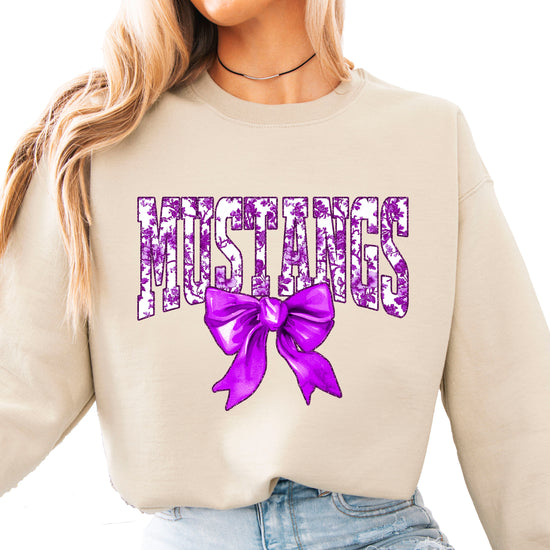Mustangs purple floral coquette bow sweatshirt for women, Sand crewneck - image 1