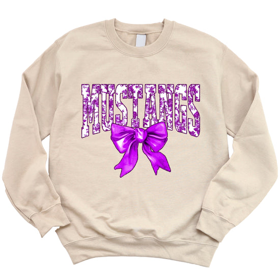 Mustangs purple floral coquette bow sweatshirt for women, Sand crewneck - image 3