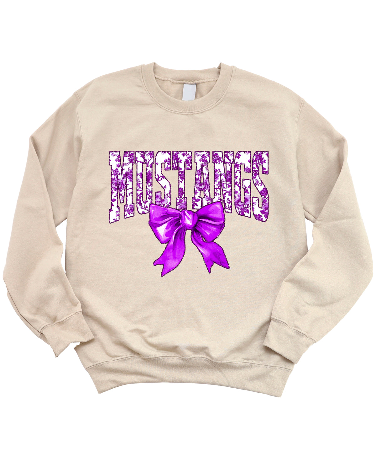 Mustangs purple floral coquette bow sweatshirt for women, Sand crewneck - image 3