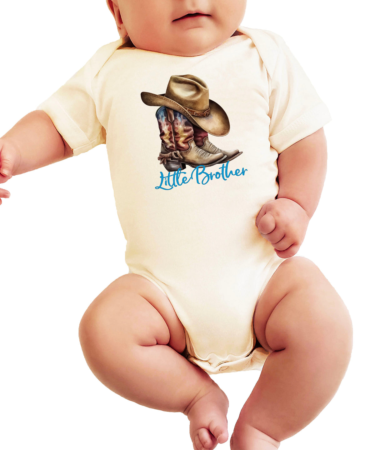 Little Brother Cowboy Boots Bodysuit - Natural 2