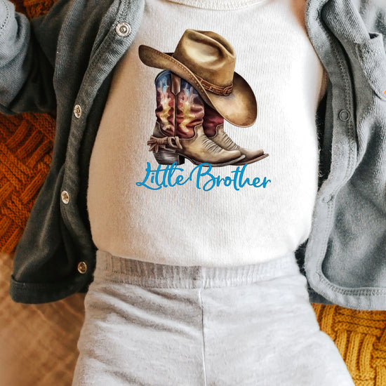 Little Brother Cowboy Boots Bodysuit - Natural 4