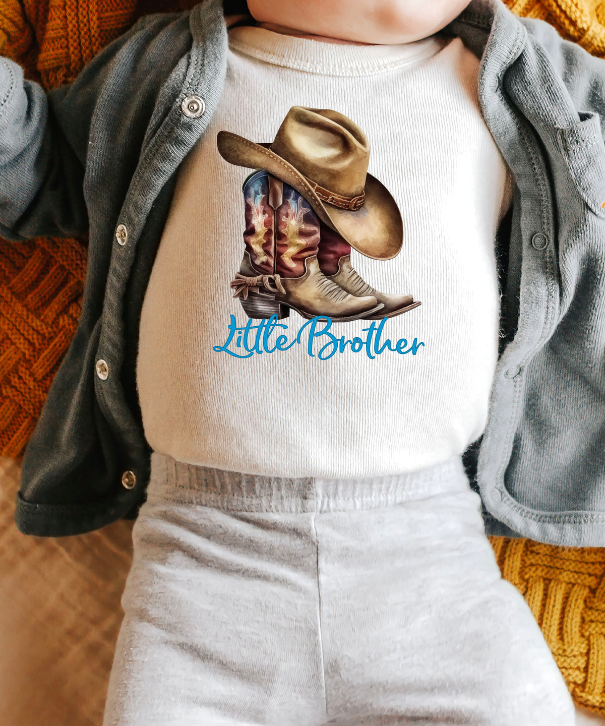 Little Brother Cowboy Boots Bodysuit - Natural 4