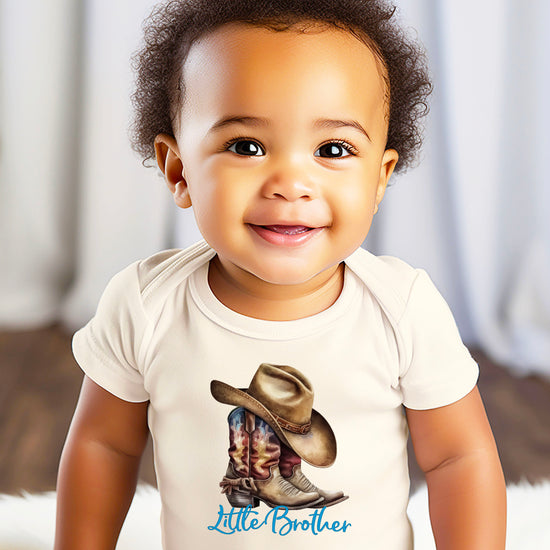 Little Brother Cowboy Boots Bodysuit - Natural 5