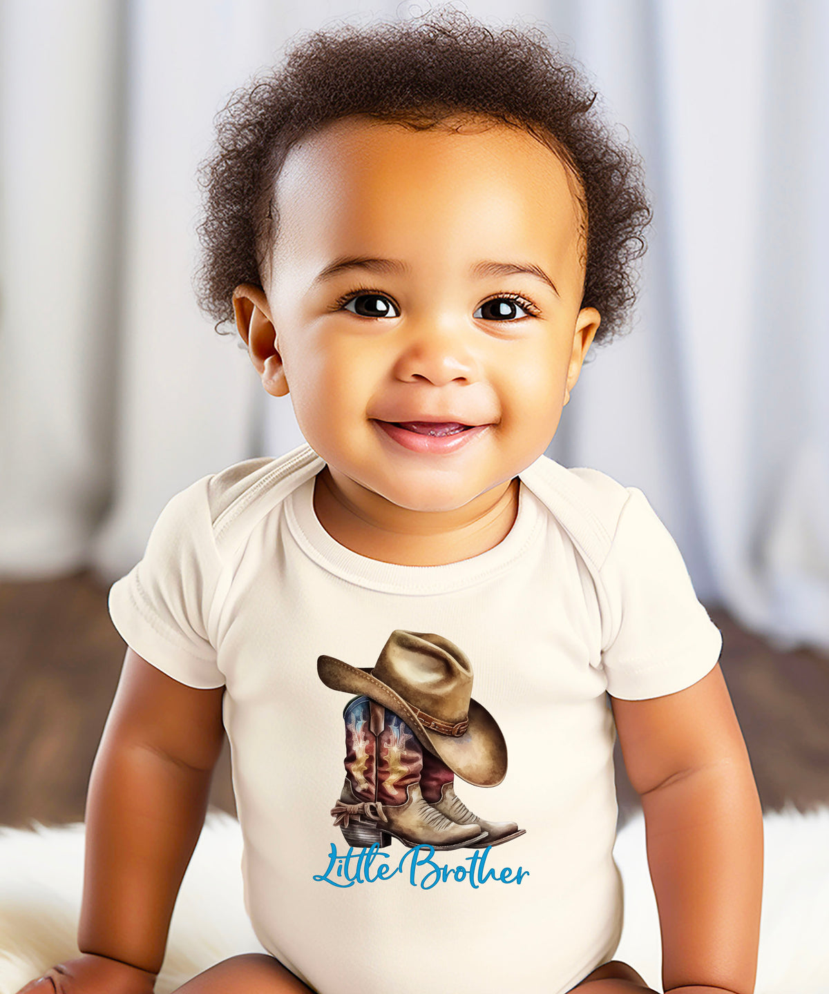 Little Brother Cowboy Boots Bodysuit - Natural 5