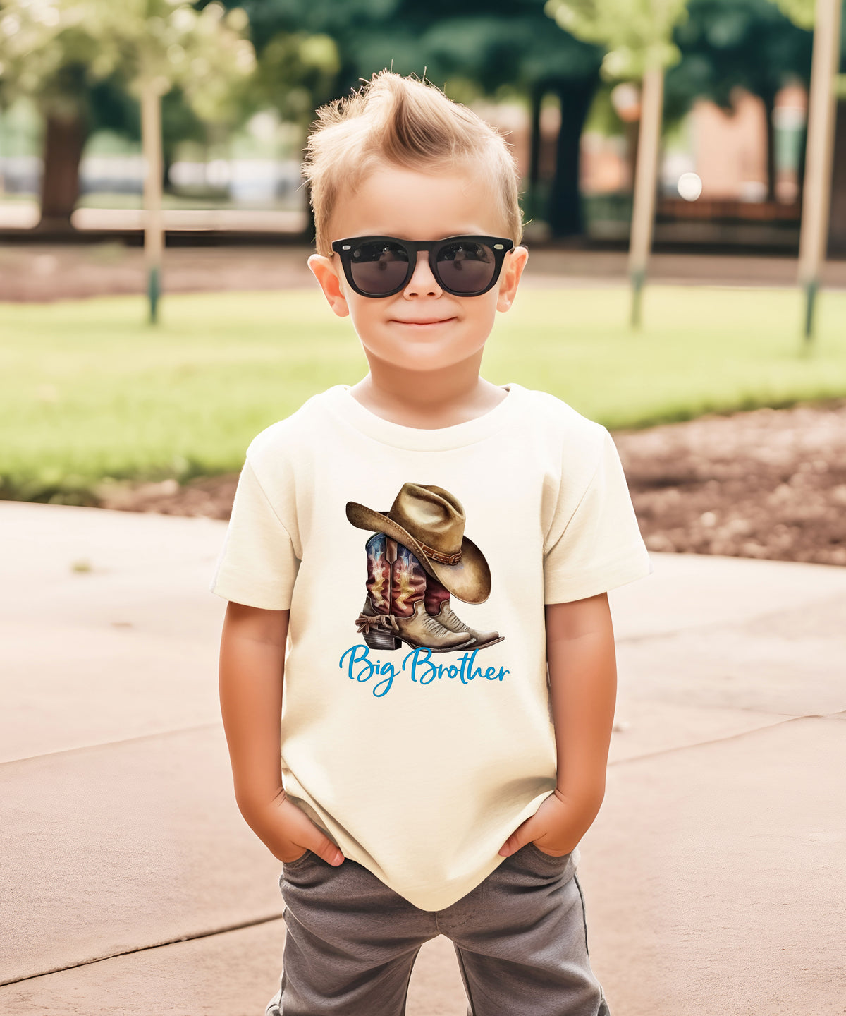 Big Brother Brown Boots Western sibling reveal tee - Natural view 5