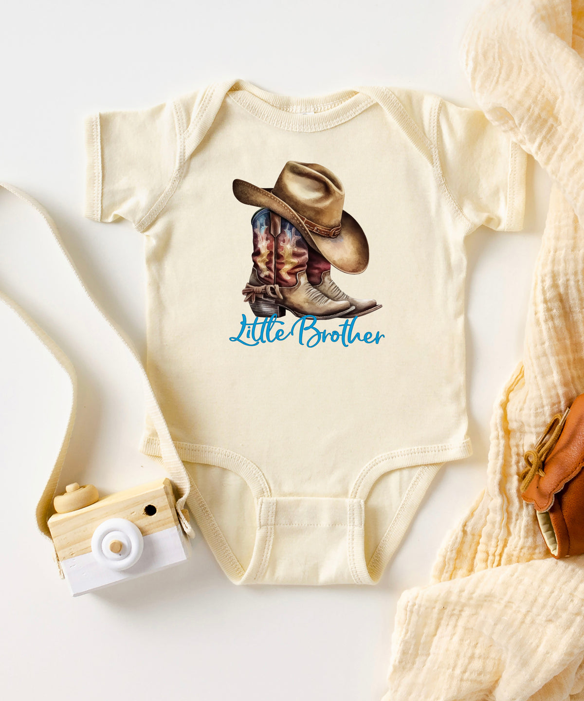 Little Brother Cowboy Boots Bodysuit - Natural 6