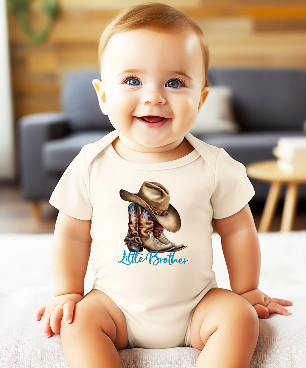 Little Brother Cowboy Boots Bodysuit - Natural 7