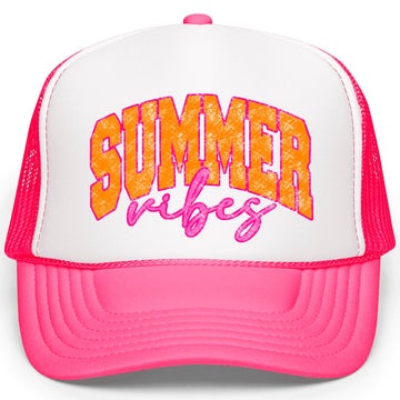 Summer Vibes Graphic Adjustable Cap Women and Teens Classic 5 Panel Mesh Snap Back Trucker Hat