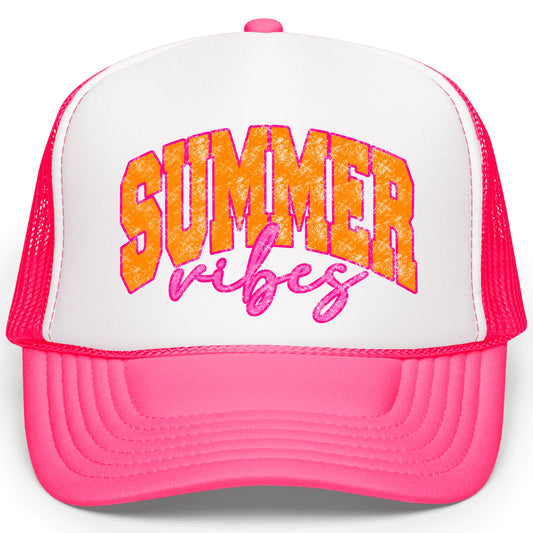 Summer Vibes Graphic Adjustable Cap Women and Teens Classic 5 Panel Mesh Snap Back Trucker Hat