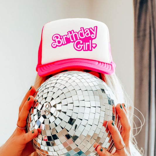 Birthday Girl Heart Hat for Women and Teens Trendy Pink Girly Adult Classic 5 Panel Mesh Snapback