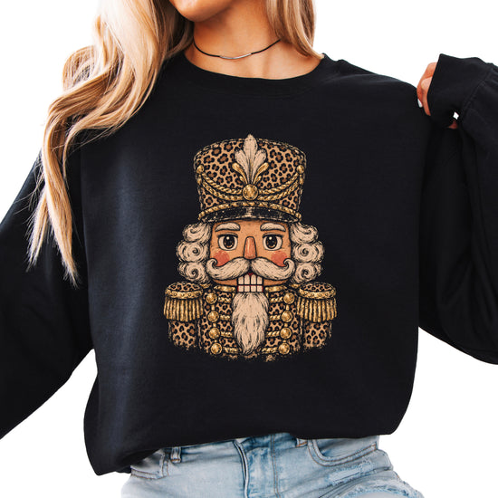 Leopard Nutcracker Christmas Sweatshirt Black