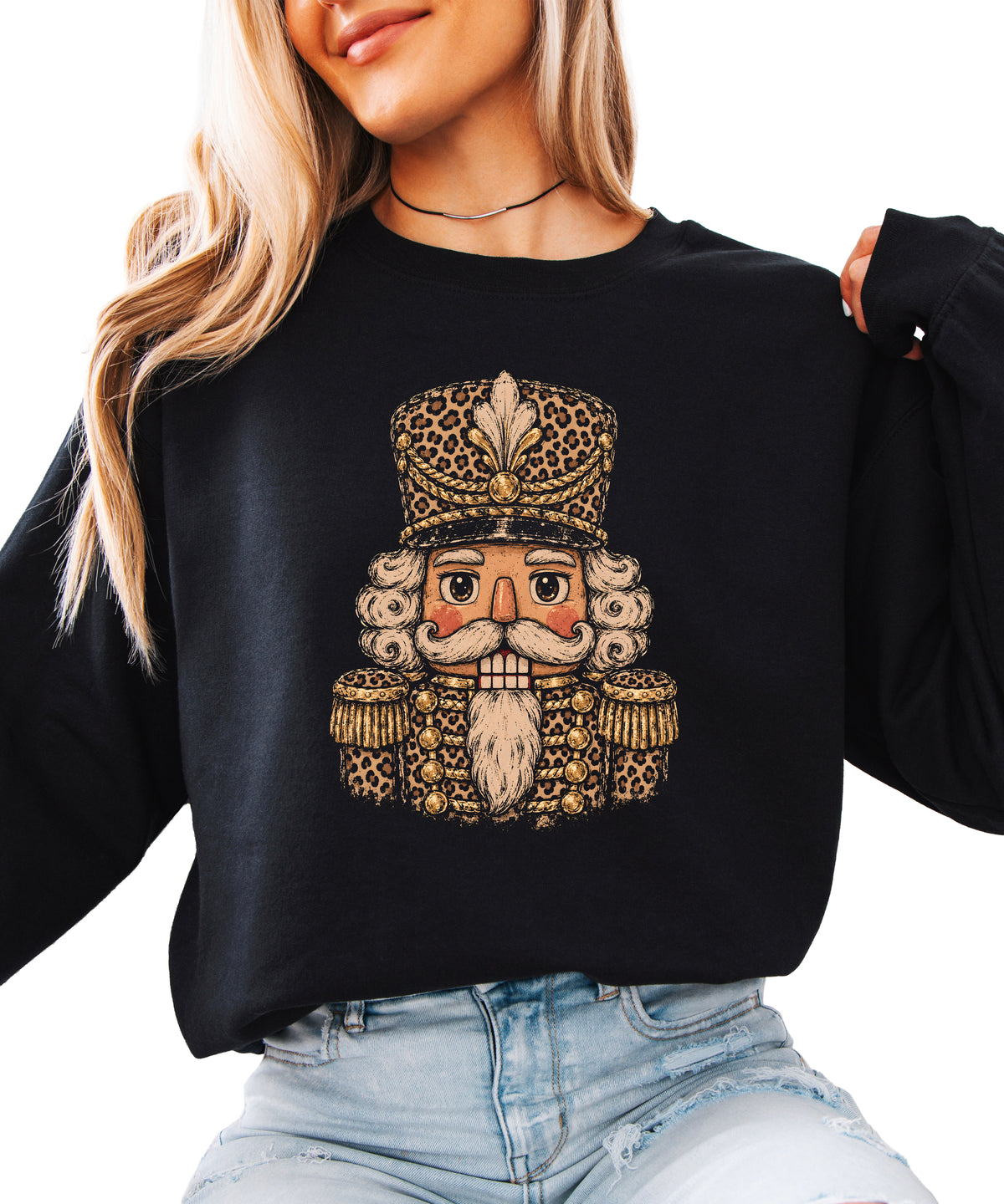 Leopard Nutcracker Christmas Sweatshirt Black