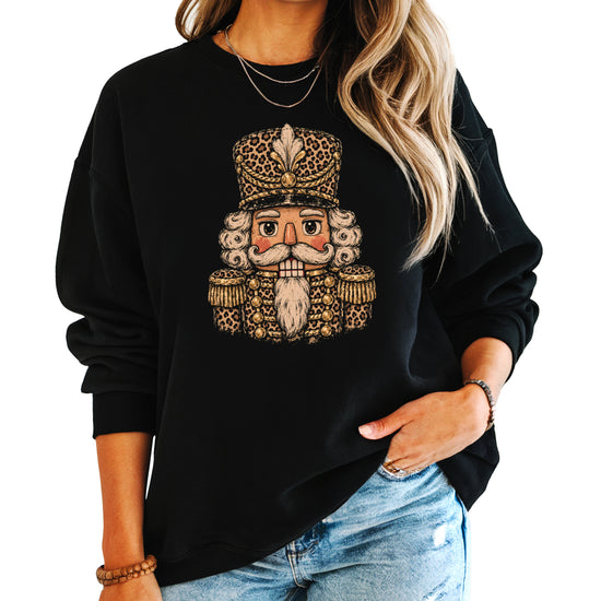 Leopard Nutcracker Christmas Sweatshirt Black