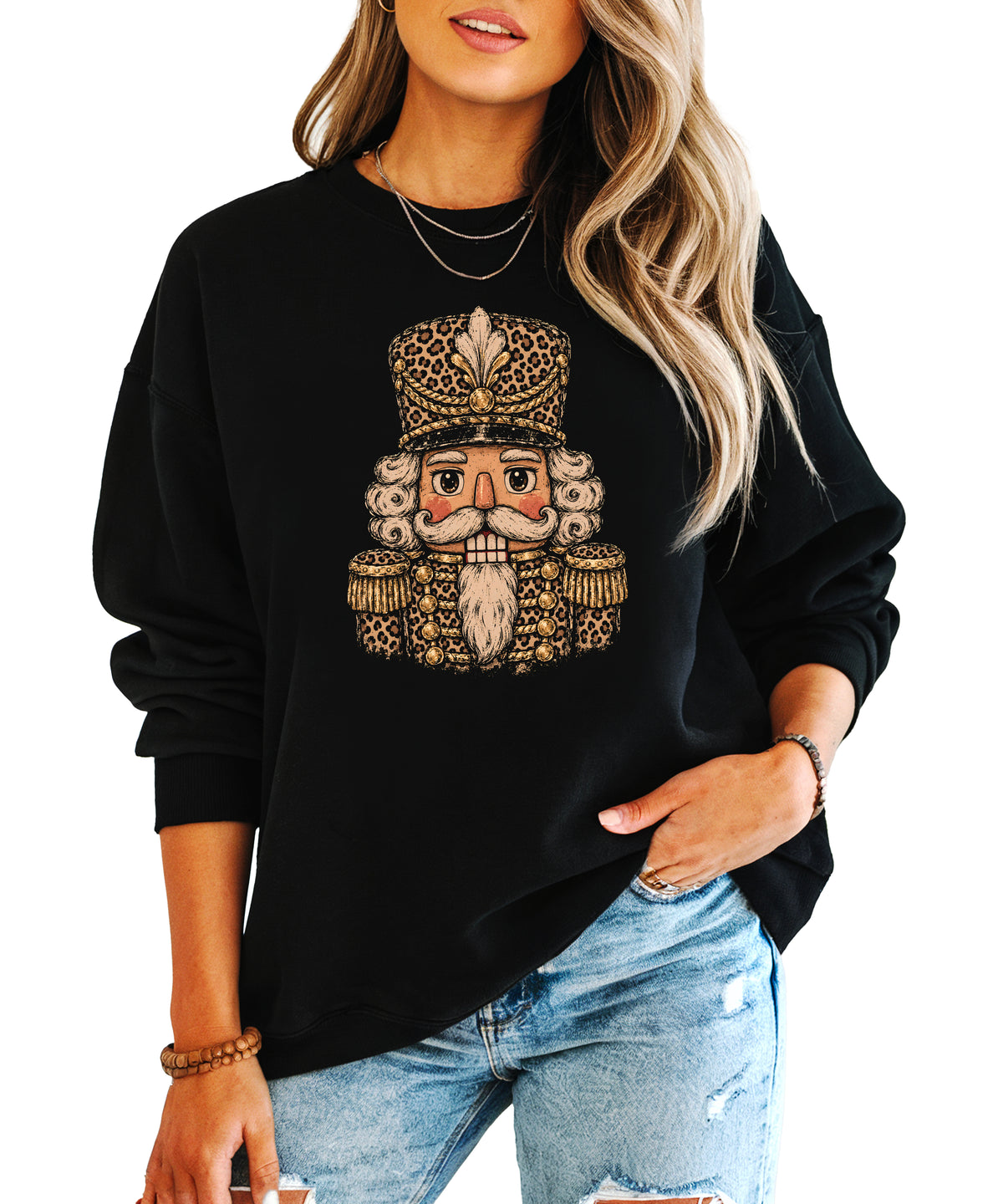 Leopard Nutcracker Christmas Sweatshirt Black