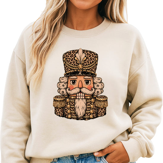 Leopard Nutcracker Christmas Sweatshirt Sand