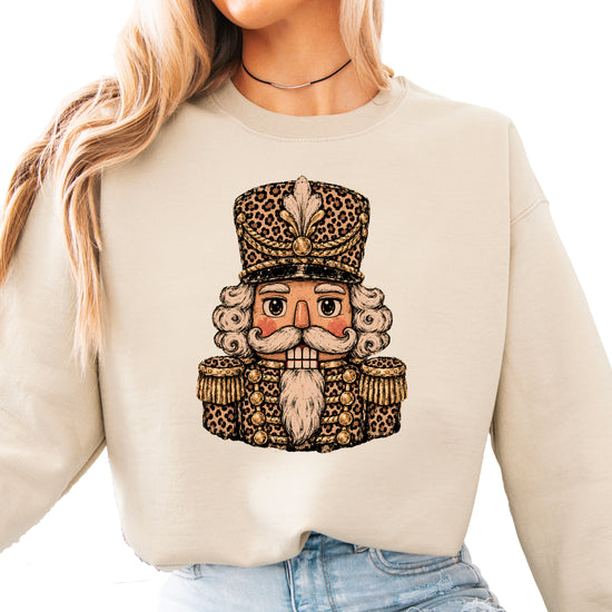 Leopard Nutcracker Christmas Sweatshirt Sand