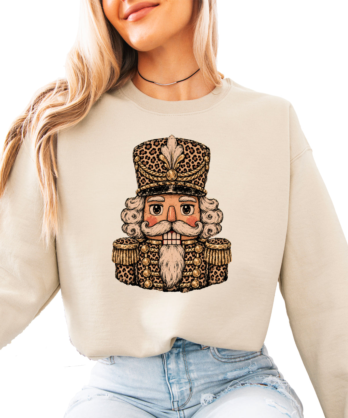 Leopard Nutcracker Christmas Sweatshirt Sand