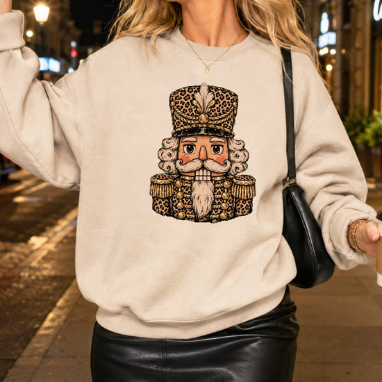 Leopard Nutcracker Christmas Sweatshirt Sand