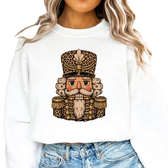 Leopard Nutcracker Christmas Sweatshirt White