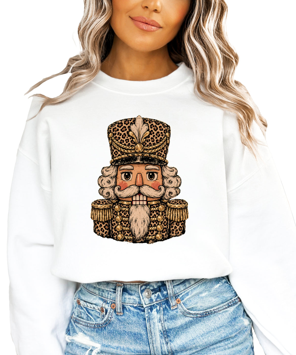 Leopard Nutcracker Christmas Sweatshirt White
